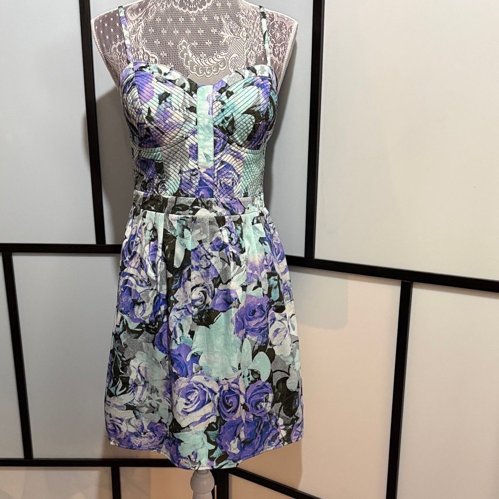 Jessica Simpson Mint & Purple Floral Mini Dress